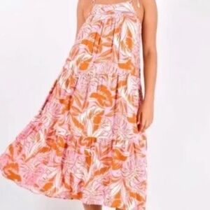 NWT Label Of Love Orange Seaside Print MIDI Dress S